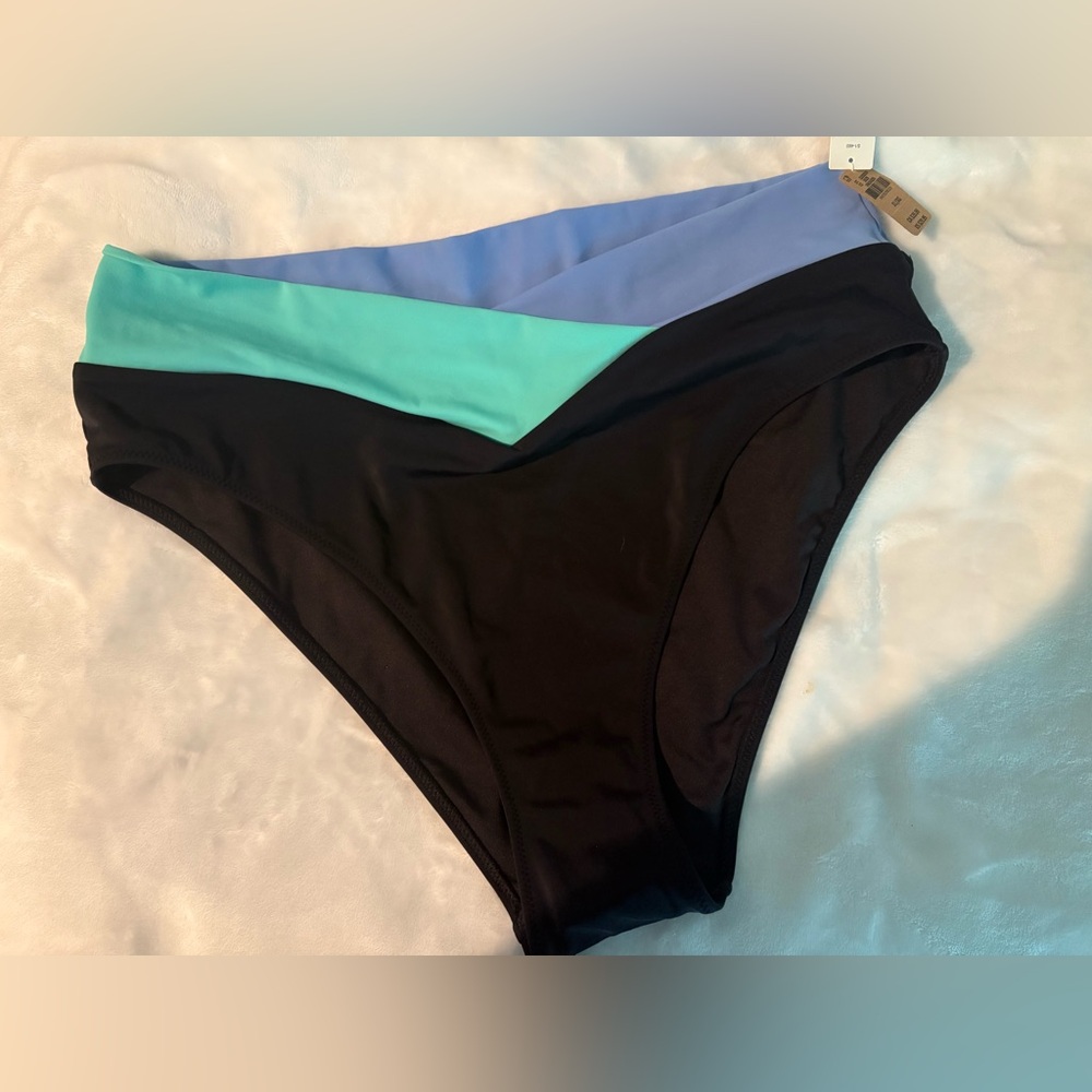 Victoria's Secret Black Bikini Bottoms with Mint and Periwinkle Waistband